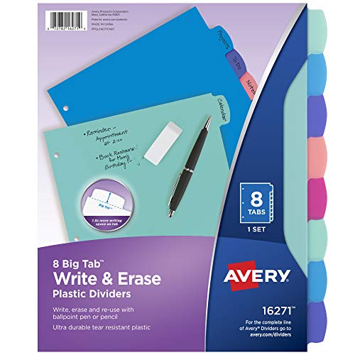Eco-Friendly Avery Write & Erase Dividers for 3 Ring Binders, 8 Collection